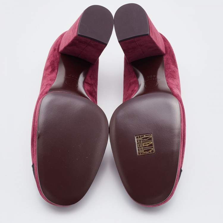 Pre Owned Chanel Burgundy/Black Suede and Fabric CC Cap Toe Platform Pumps Size 40