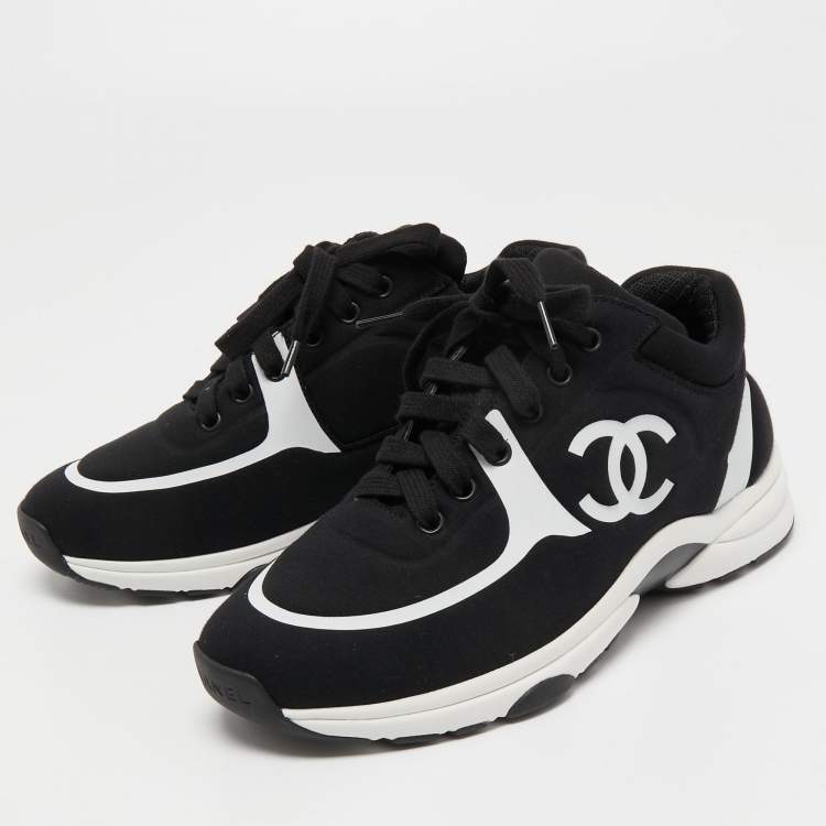 Chanel Black Neoprene CC Low Top Sneakers Size 37 Chanel