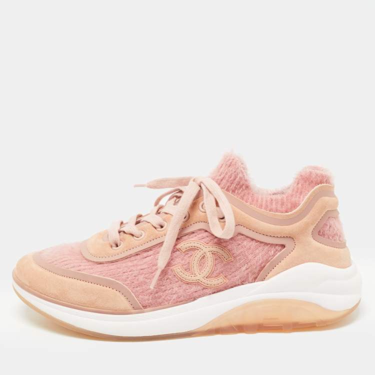 Chanel Pink Suede and Fabric Interlocking CC Logo Sneakers Size 