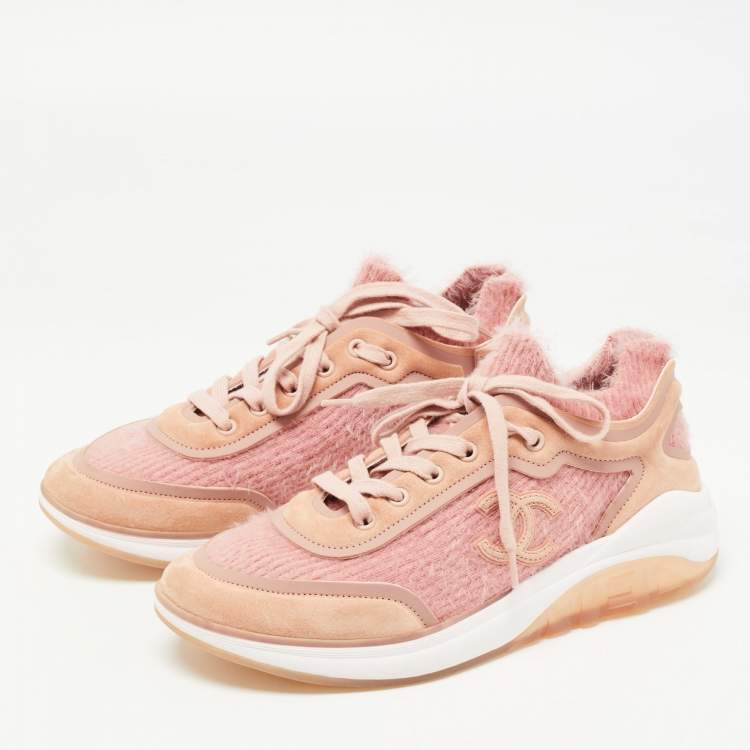 Chanel Pink Suede and Fabric Interlocking CC Logo Sneakers Size 38.5 Chanel