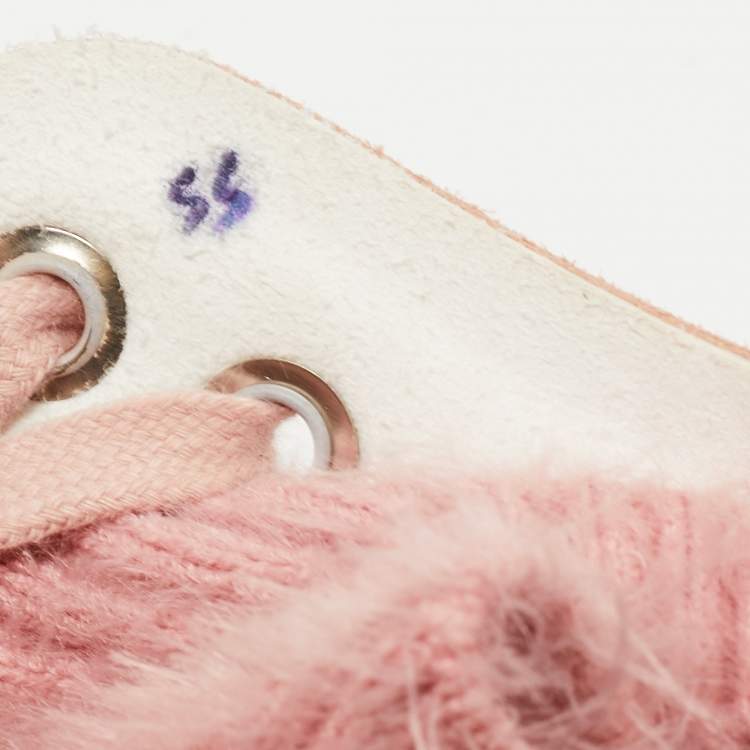 Pre Owned Chanel Pink Suede and Fabric Interlocking CC Logo Sneakers Size 38.5