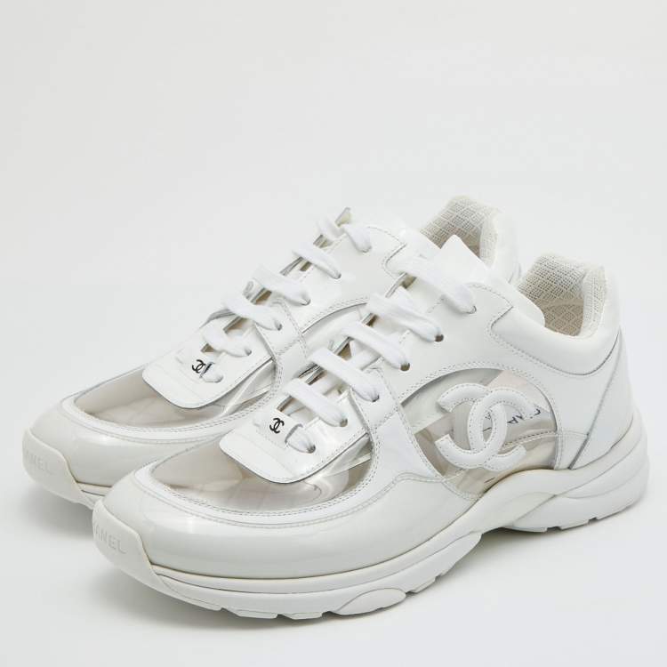 Chanel White PVC and Patent Leather CC Low Top Sneakers Size  Chanel |  TLC