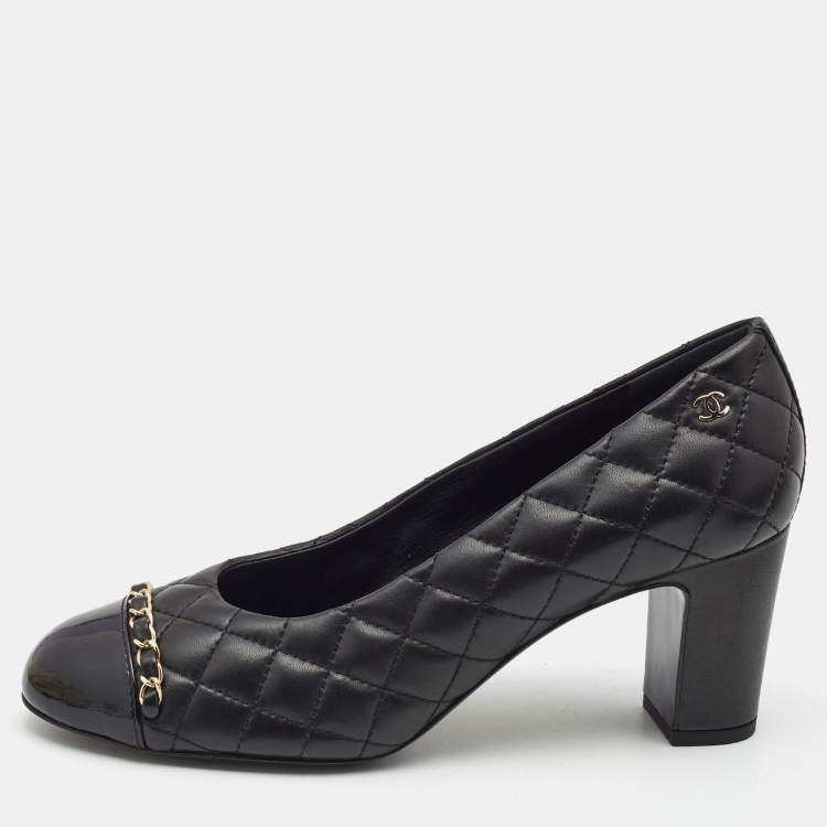 Chanel Black Quilted Leather and Patent Cap Toe Chain CC Pumps Size 39  Chanel | The Luxury Closet