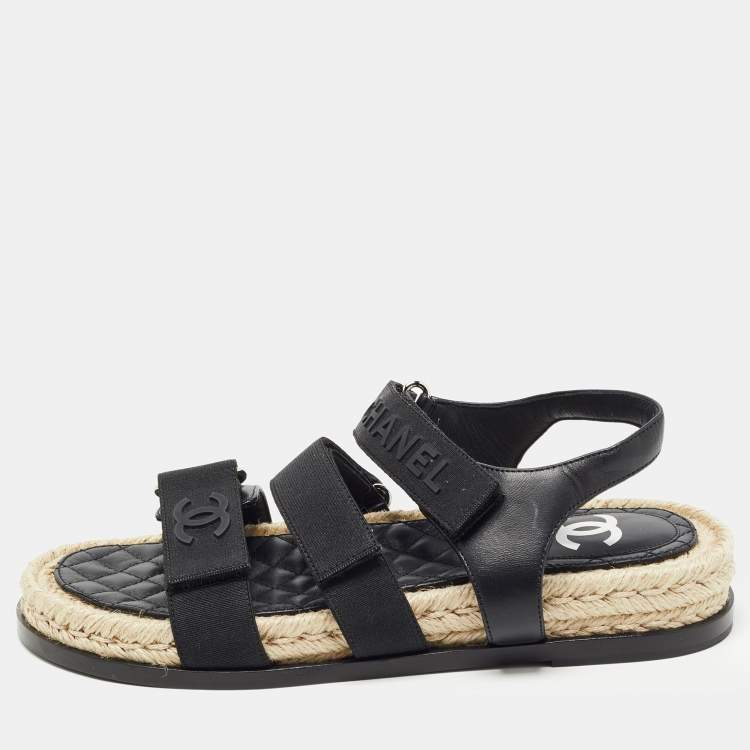 Chanel Black Leather and Canvas Dad Slingback Sandals Size 38 Chanel | The  Luxury Closet