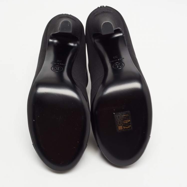 Pre Owned Chanel Black Canvas Cutout Bow Ankle Boots Size 38