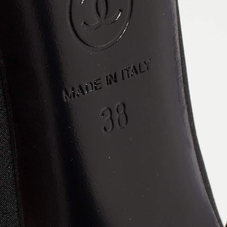 Pre Owned Chanel Black Canvas Cutout Bow Ankle Boots Size 38