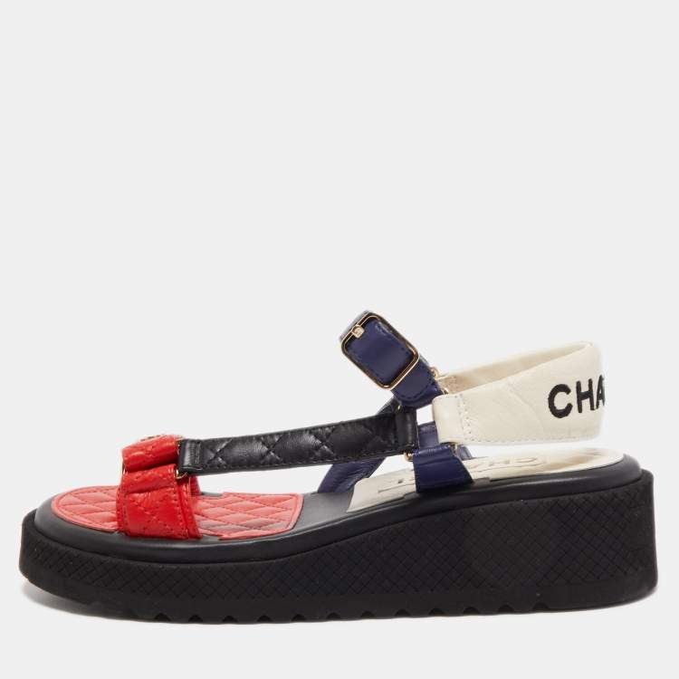 CHANEL CC Logo Quilted Leather Platform Sandals Multicolor
