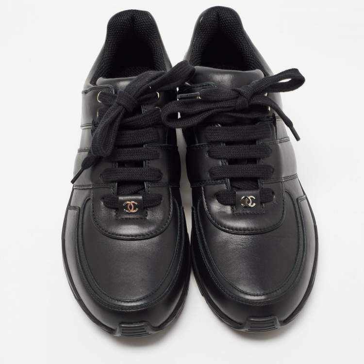 Pre Owned Chanel Black Leather CC Low Top Sneakers Size 39