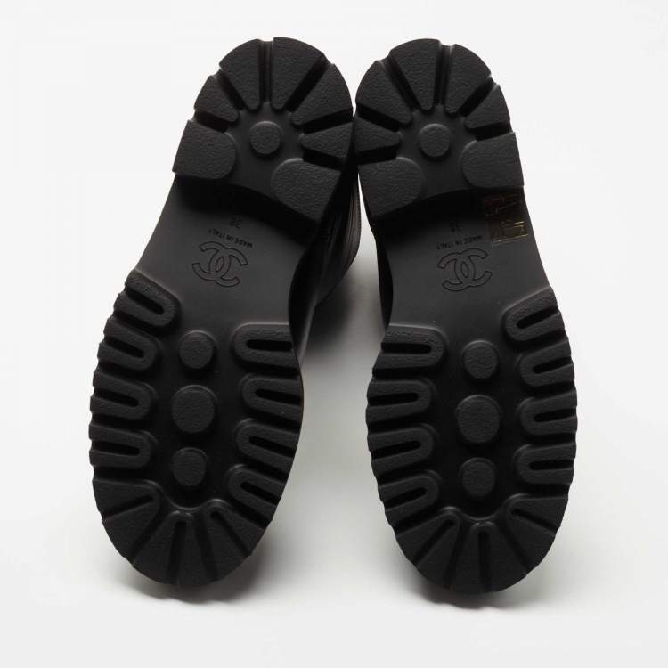 Pre Owned Chanel Black Leather CC Crystal Embellished Knee Length Boots Size 38