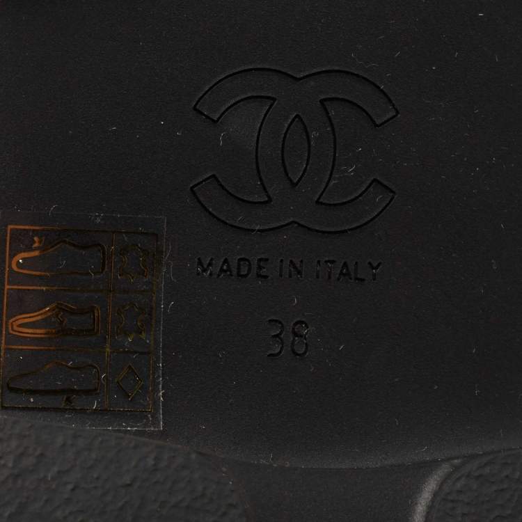 Pre Owned Chanel Black Leather CC Crystal Embellished Knee Length Boots Size 38