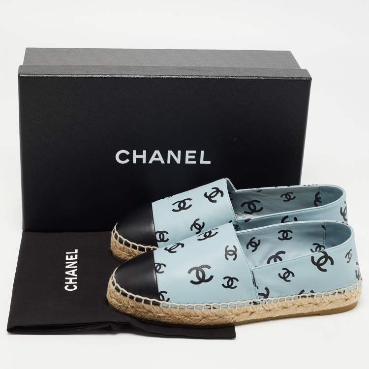Pre Owned Chanel Blue/Black Leather  Interlocking CC Logo Espadrilles Size 37