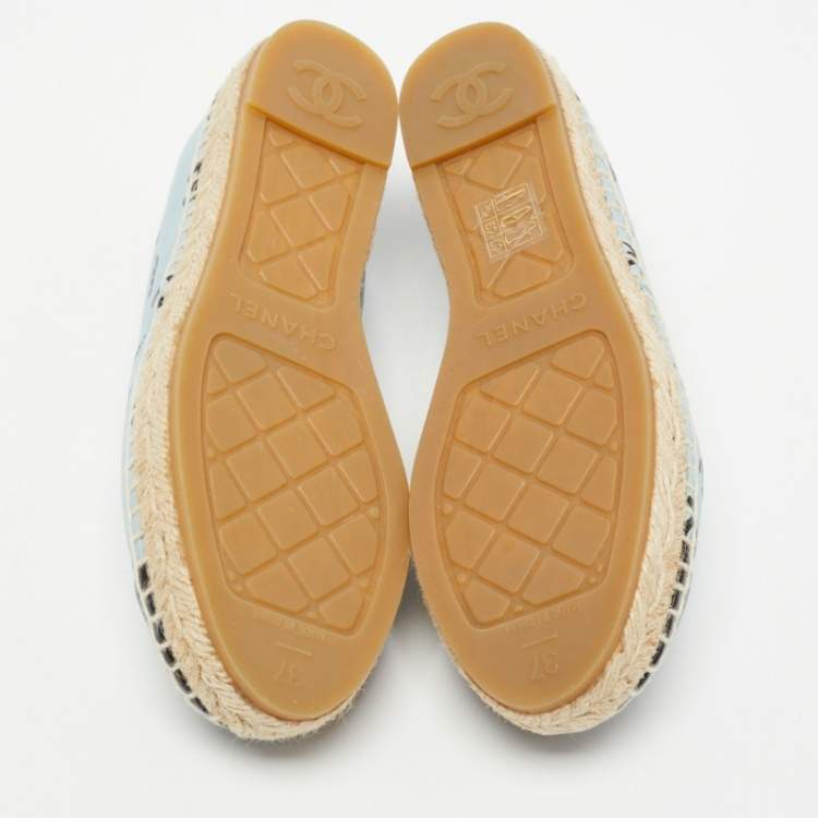 Pre Owned Chanel Blue/Black Leather  Interlocking CC Logo Espadrilles Size 37