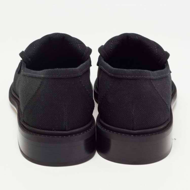 Pre Owned Chanel Black Canvas Quilted CC Slip On Loafers Size 38