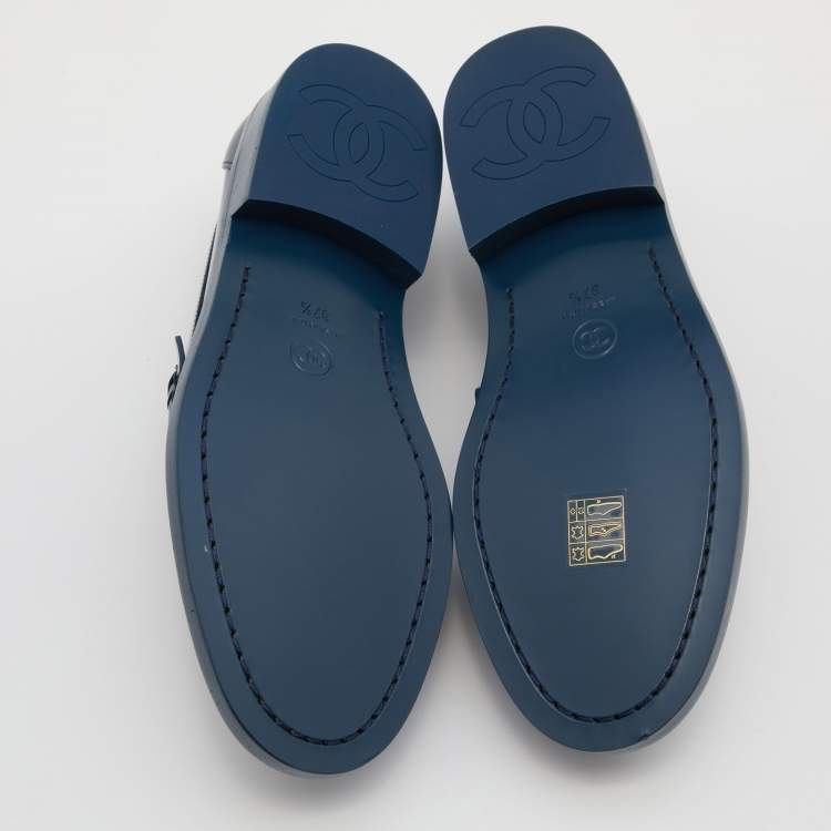 Pre Owned Chanel Blue Leather Slip On Loafers Size 37.5