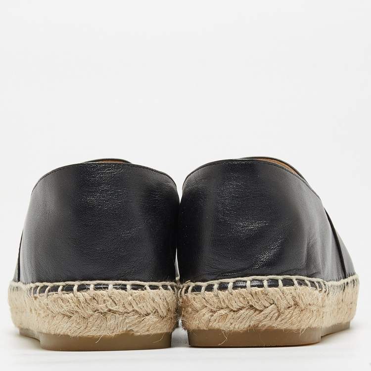 Pre Owned Chanel Black Leather CC Espadrille Flats Size 41