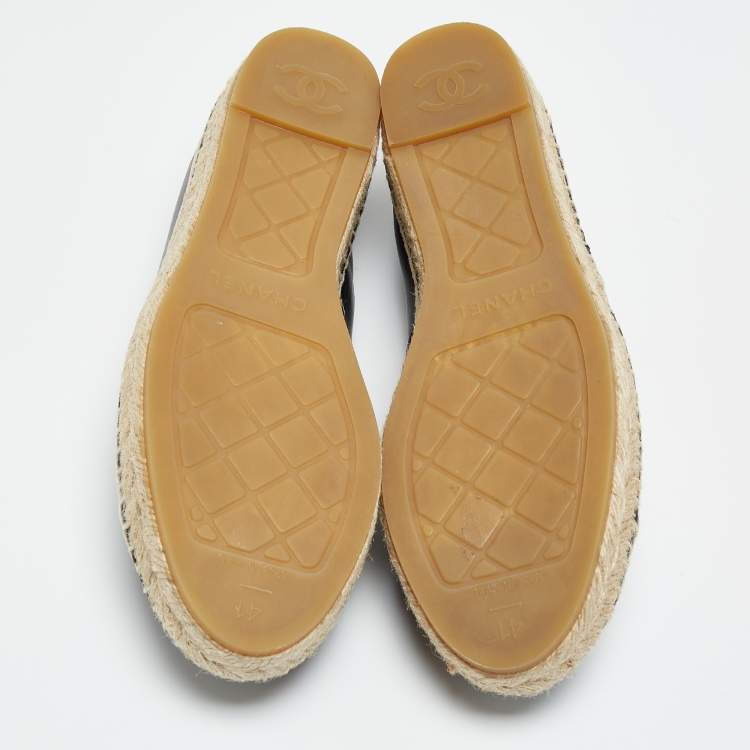 Pre Owned Chanel Black Leather CC Espadrille Flats Size 41