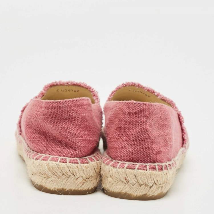 Pre Owned Chanel Pink/Black Canvas CC Cap Toe  Espadrille Flats Size 41