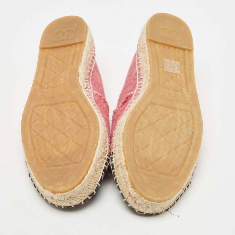 Pre Owned Chanel Pink/Black Canvas CC Cap Toe  Espadrille Flats Size 41