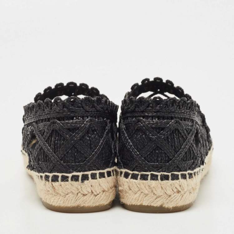 Pre Owned Chanel Black Canvas and Raffia  Interlocking CC Logo Espadrille Flats Size 40