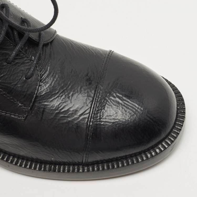 Pre Owned Chanel Black Black Leather Ankle Boots Size 38