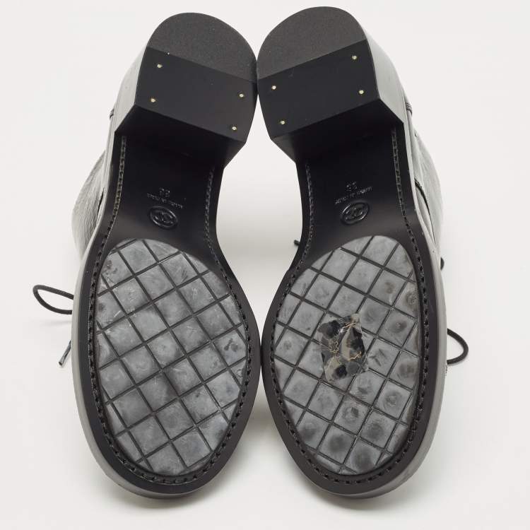 Pre Owned Chanel Black Black Leather Ankle Boots Size 38