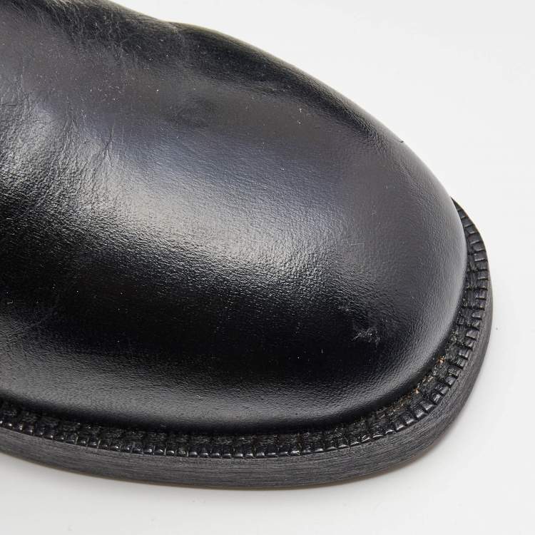 Pre Owned Chanel Black Leather CC Embossed Calf Boots Size 39