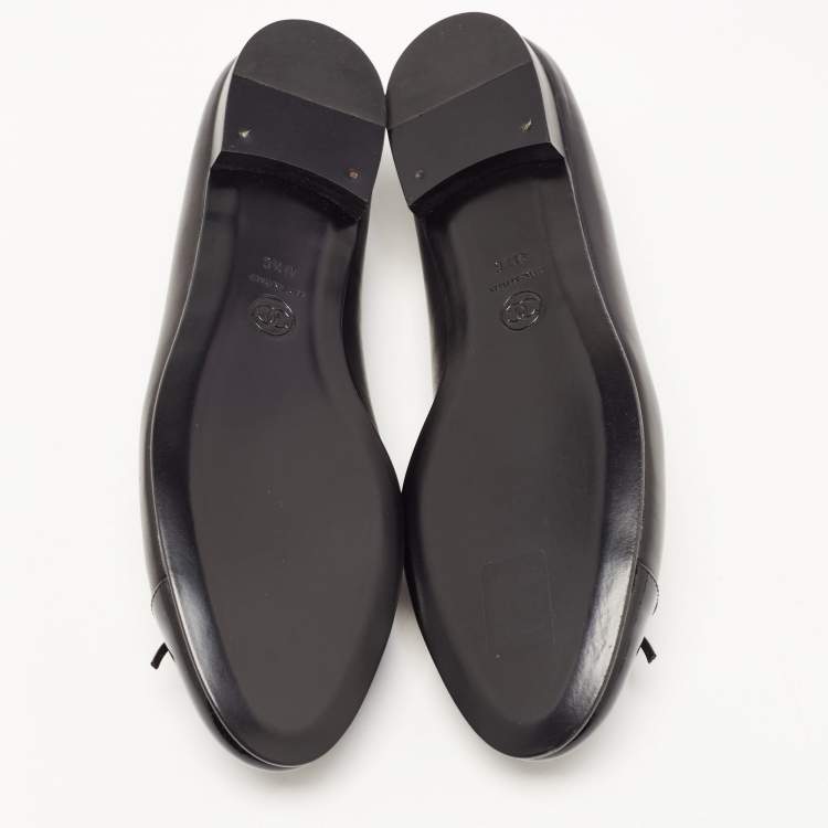 Pre Owned Chanel Black Leather and Patent CC Ballet Flats Size 41.5