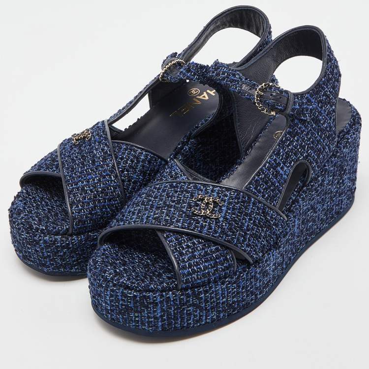 Tweed sandal Chanel Blue size 40 EU in Tweed - 32470214