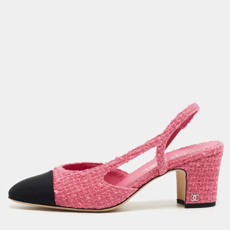 CHANEL ピンク ストラップミュール CHANEL Strass Grosgrain Cap Toe CC Slingback Pumps 38 Pink