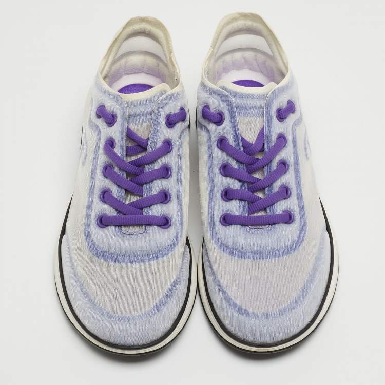 Pre Owned Chanel Purple/White Mesh CC Low Top Sneakers Size 37