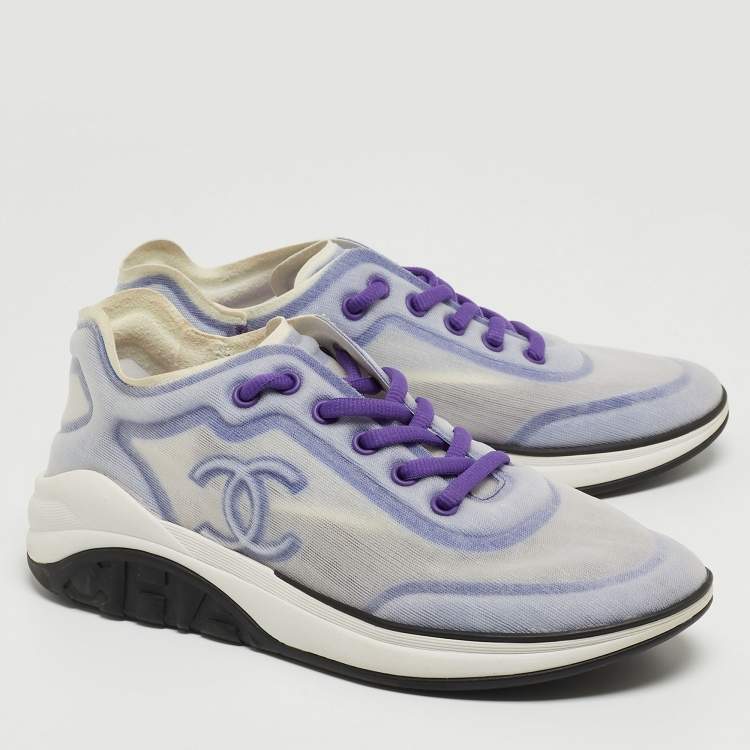 Pre Owned Chanel Purple/White Mesh CC Low Top Sneakers Size 37