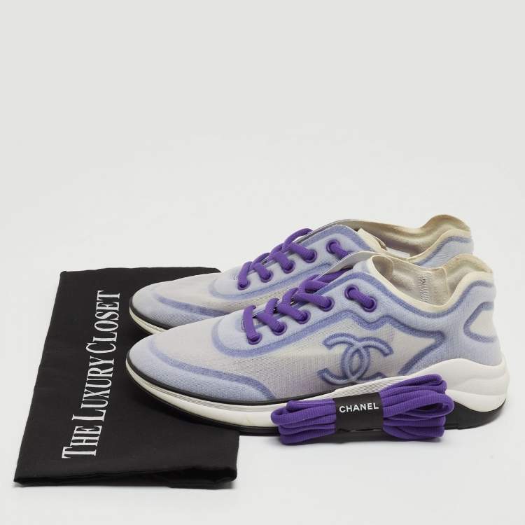Pre Owned Chanel Purple/White Mesh CC Low Top Sneakers Size 37