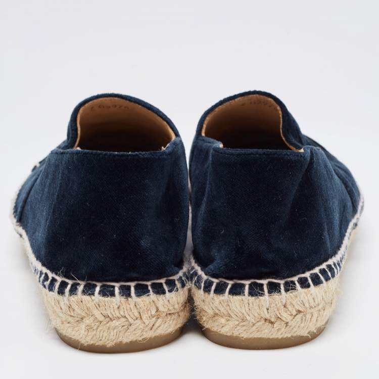 Pre Owned Chanel  Navy Blue Velvet CC Cap Toe Ballet Flats Size 40