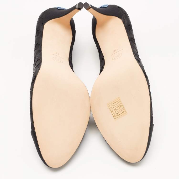 Pre Owned Chanel Black Mesh and Canvas CC Pumps Size 41