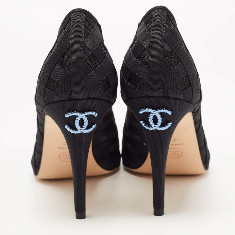 Pre Owned Chanel Black Mesh and Canvas CC Pumps Size 41
