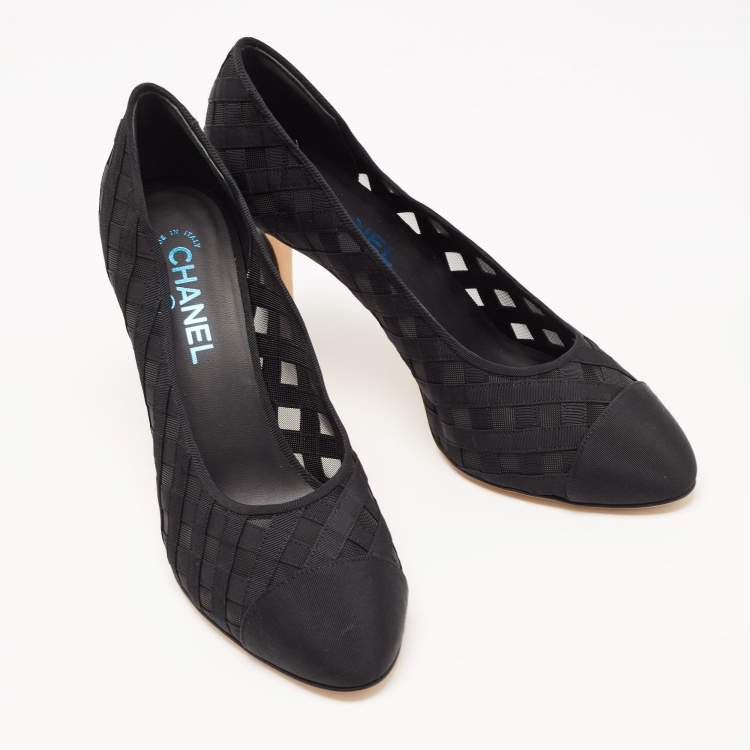 Pre Owned Chanel Black Mesh and Canvas CC Pumps Size 41