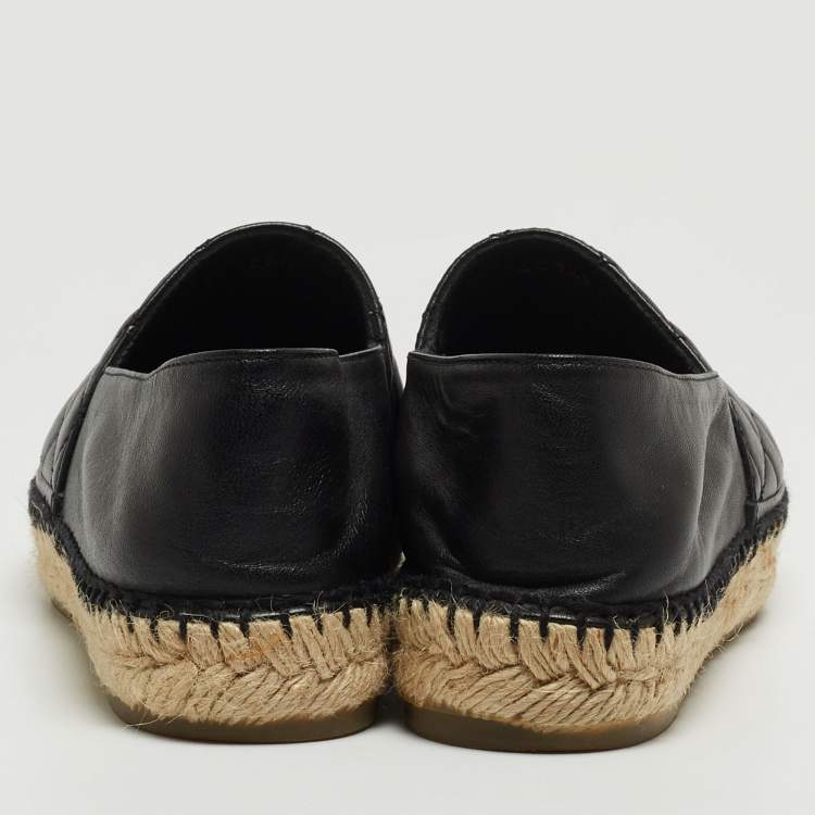Pre Owned Chanel Black Quilted Leather CC Espadrille Flats Size 37