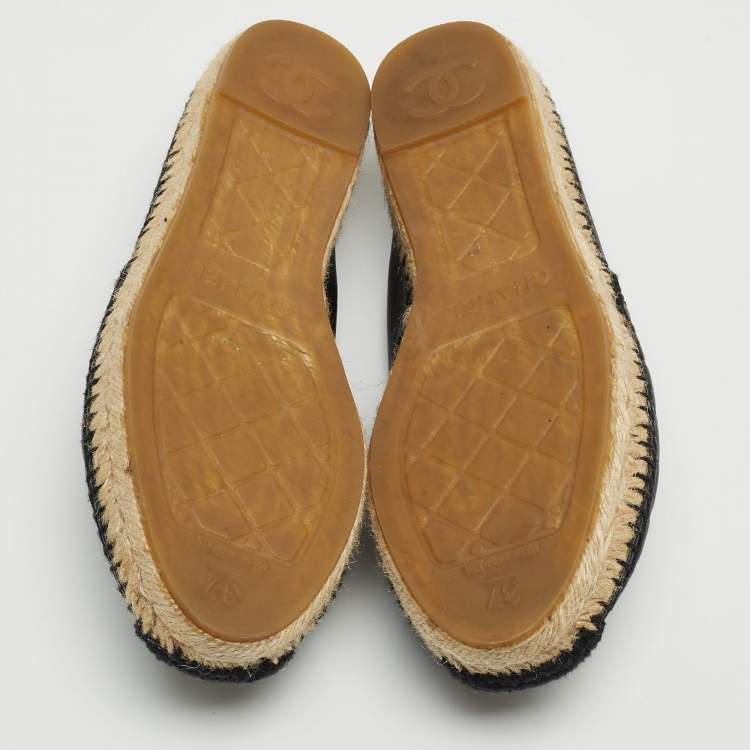 Pre Owned Chanel Black Quilted Leather CC Espadrille Flats Size 37