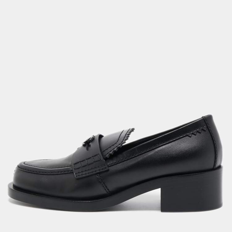 Pre Owned Chanel Black Leather Slip On Loafers Size 38.5