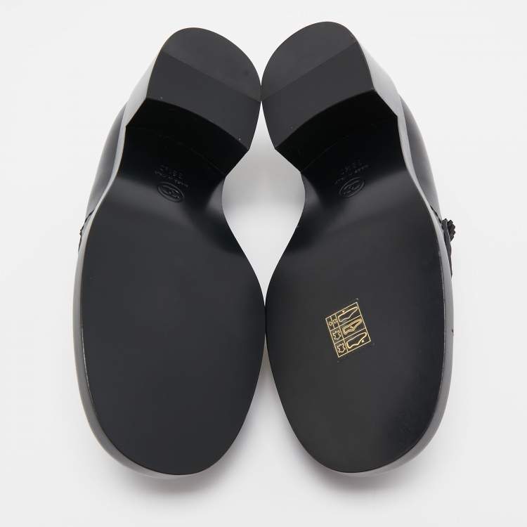 Pre Owned Chanel Black Leather Slip On Loafers Size 38.5