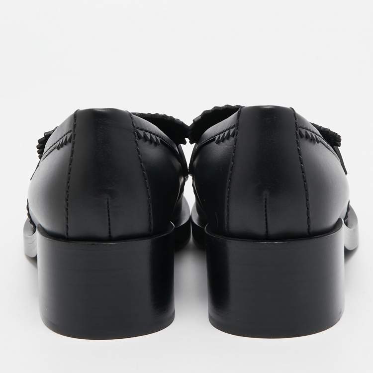 Pre Owned Chanel Black Leather Slip On Loafers Size 38.5