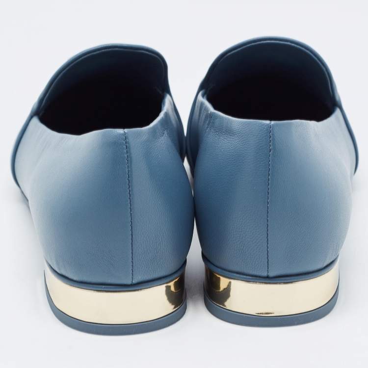 Pre Owned Chanel Blue Leather CC Smoking Slippers Size 38