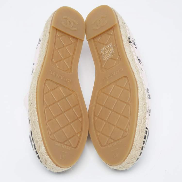 Pre Owned Chanel Pink/Black CC Print Leather Espadrille Flats Size 41