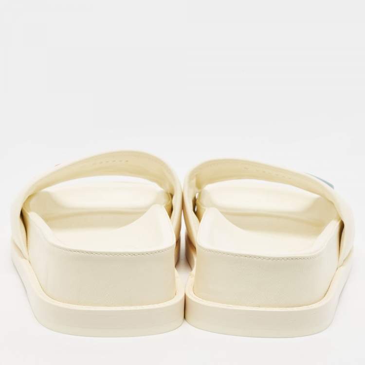 Pre Owned Chanel Cream Leather Logo Slides Size 40