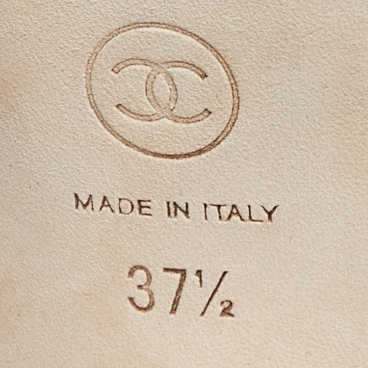 Pre Owned Chanel Two Tone Beige Cap Toe Suede Slingback Sandals Size 37.5