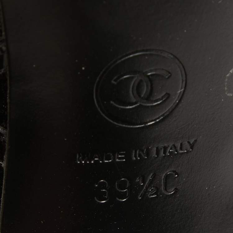 Pre Owned Chanel Black Patent Leather Peep Toe Ankle Booties Size 39.5