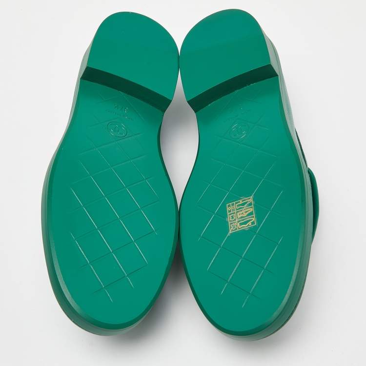 Pre Owned Chanel Green Leather CC  Interlocking Loafers Size 37.5