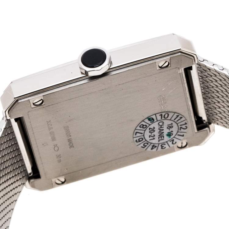 Pre Owned Chanel Black Stainless Steel Guilloche Boy-Friend H4878 Women's Wristwatch 27 mm
