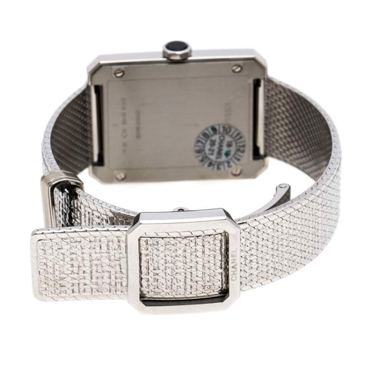Pre Owned Chanel Black Stainless Steel Guilloche Boy-Friend H4878 Women's Wristwatch 27 mm