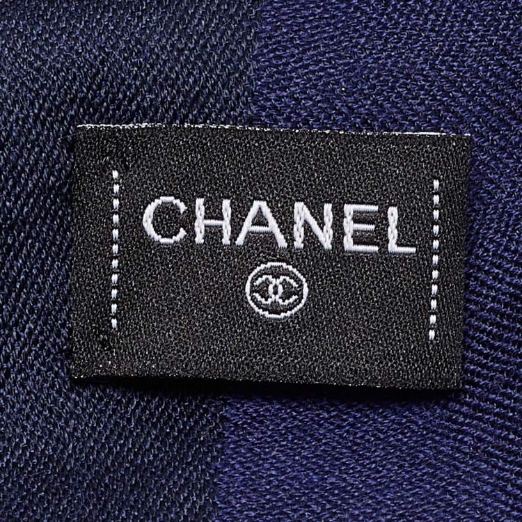 Pre Owned Chanel Blue  Logo Cashmere Scarf
